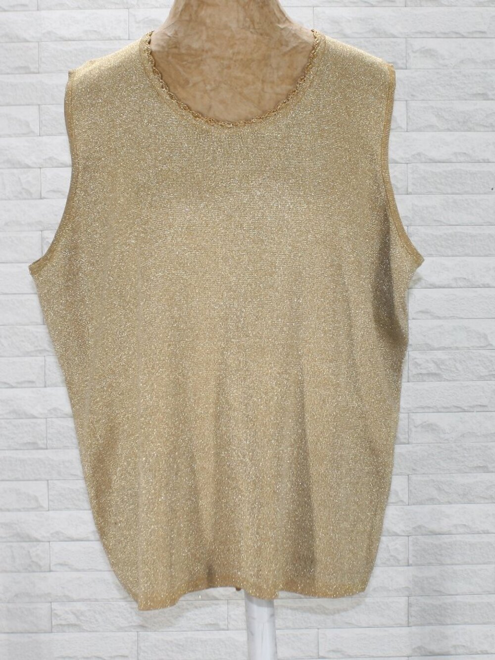 JOSEPH A Top Sleeveless Knit Shell Vest Metallic Vintage Gold Plus Size 2X